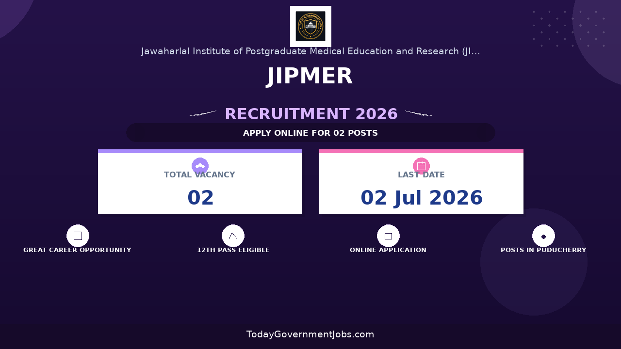 JIPMER Recruitment 2026 - Walkin for DEO, Project Technical Support Posts