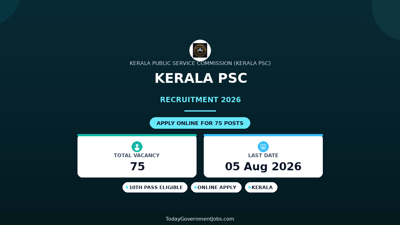 Kerala PSC Recruitment 2026 - Apply Online for 75 Assistant Engineer, Clerk-Typist and More Posts