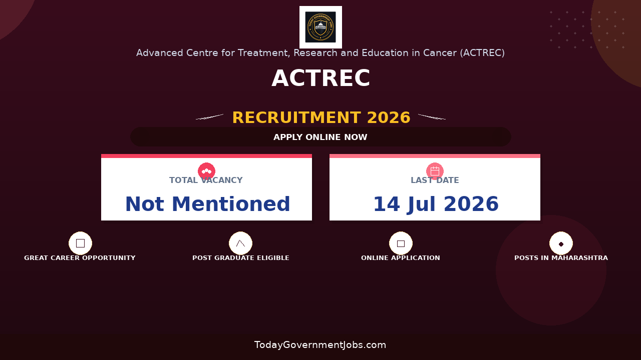 ACTREC Recruitment 2026 - Apply Online for Senior Resident, TMC Fellowship Posts