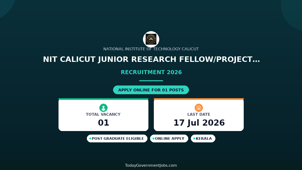 NIT Calicut Junior Research Fellow/Project Associate I Recruitment 2026 - Apply Online