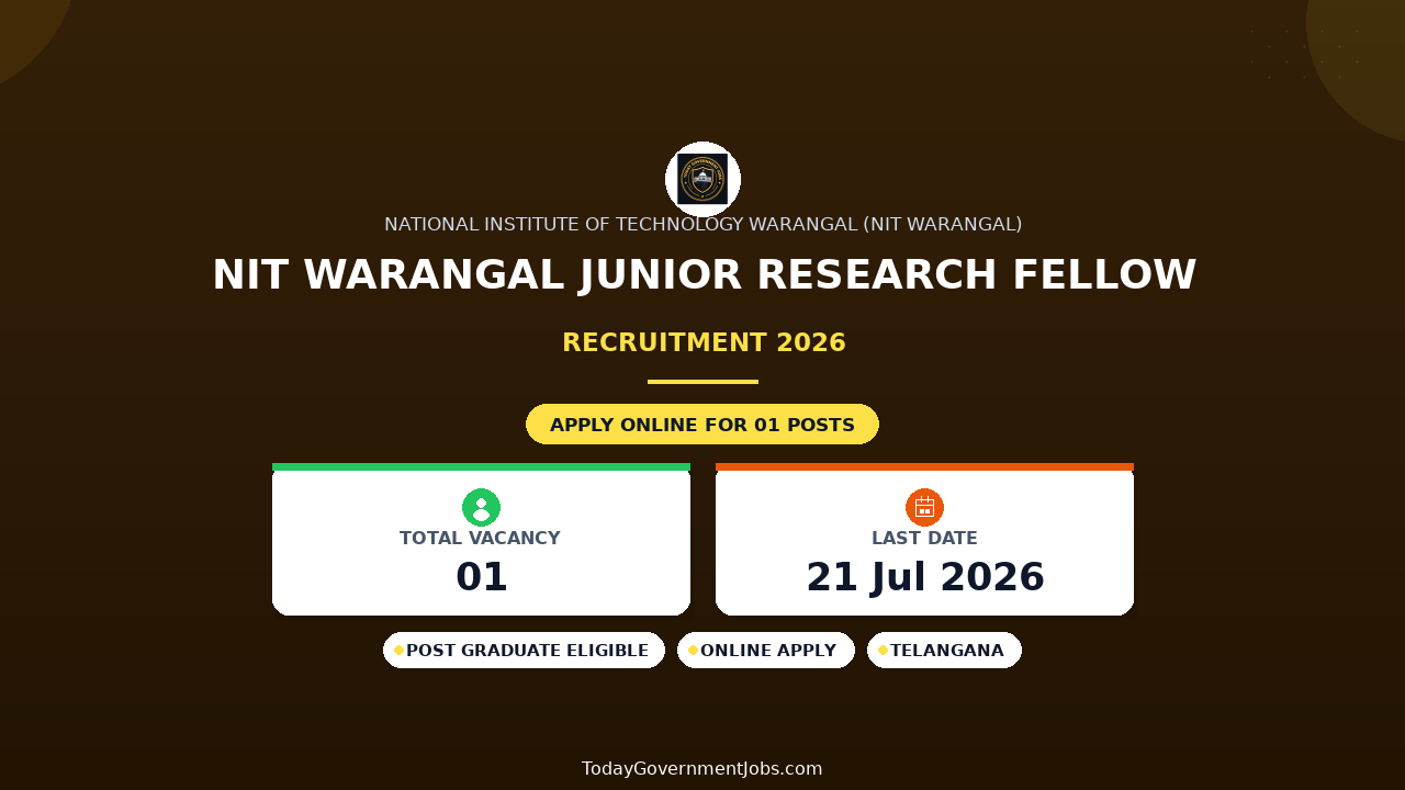 NIT Warangal Junior Research Fellow Recruitment 2026 - Apply Online