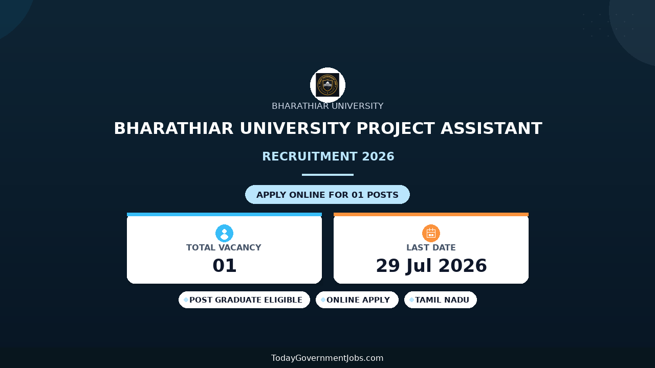 Bharathiar University Project Assistant Recruitment 2026 - Apply Offline