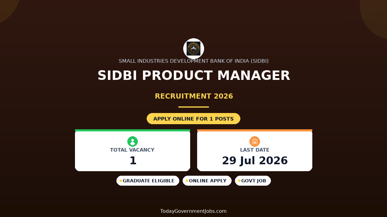 SIDBI Product Manager Recruitment 2026 - Apply Online