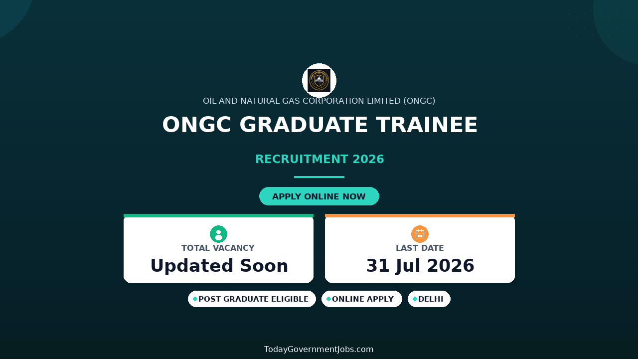 ONGC Graduate Trainee Recruitment 2026 - Apply Online for Geologists, Engineers Posts