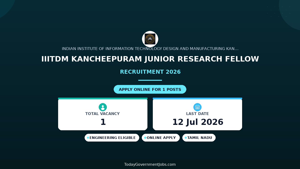 IIITDM Kancheepuram Junior Research Fellow Recruitment 2026 - Apply Online