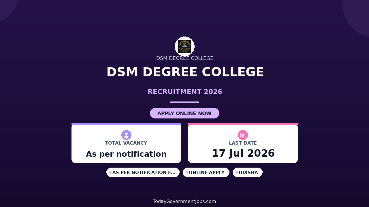 DSM Degree College Recruitment 2026 - Walkin for Lecturer and Peon Posts