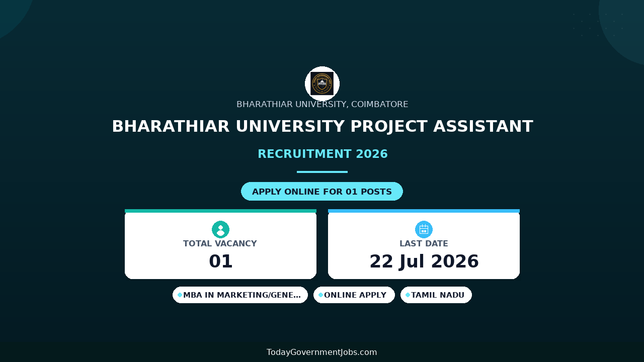 Bharathiar University Project Assistant Recruitment 2026 - Apply Online