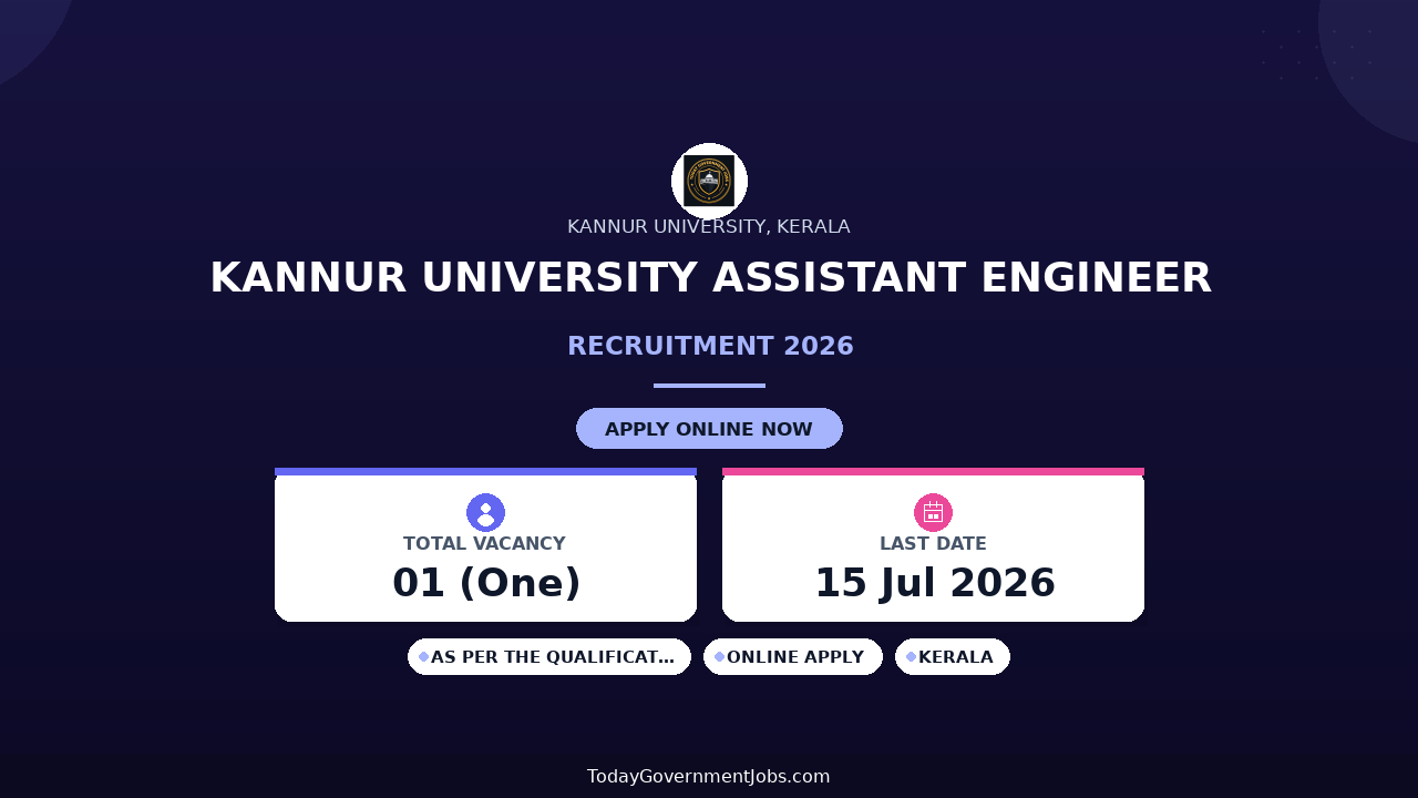 Kannur University Assistant Engineer Recruitment 2026 - Apply Online