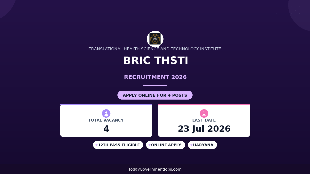 BRIC THSTI Recruitment 2026 - Walkin for Staff Nurse, Technician and More Posts