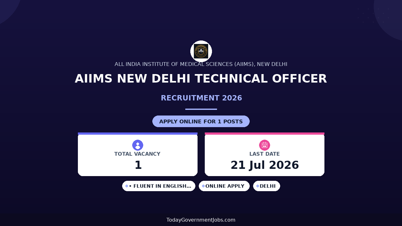 AIIMS New Delhi Technical Officer Recruitment 2026 - Apply Online