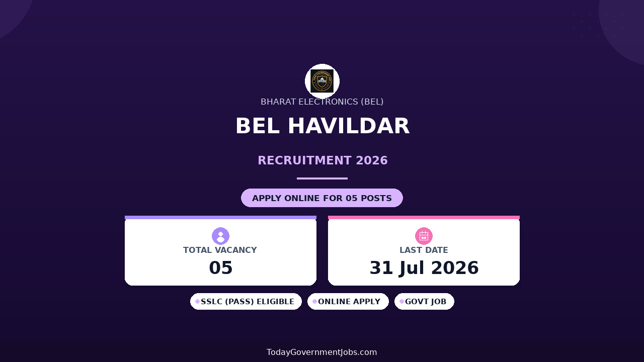 BEL Havildar Recruitment 2026 - Apply Online