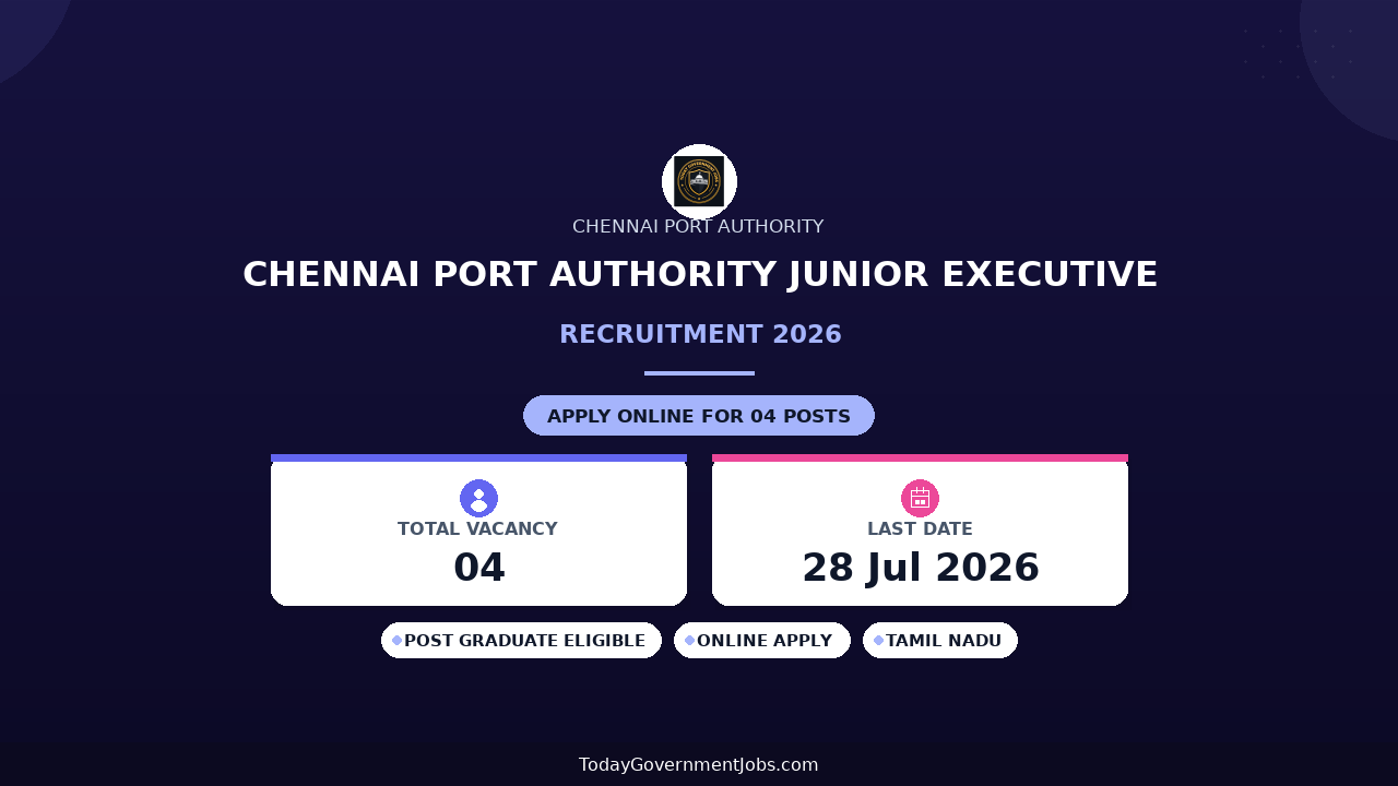 Chennai Port Authority Junior Executive Recruitment 2026 - Apply Online