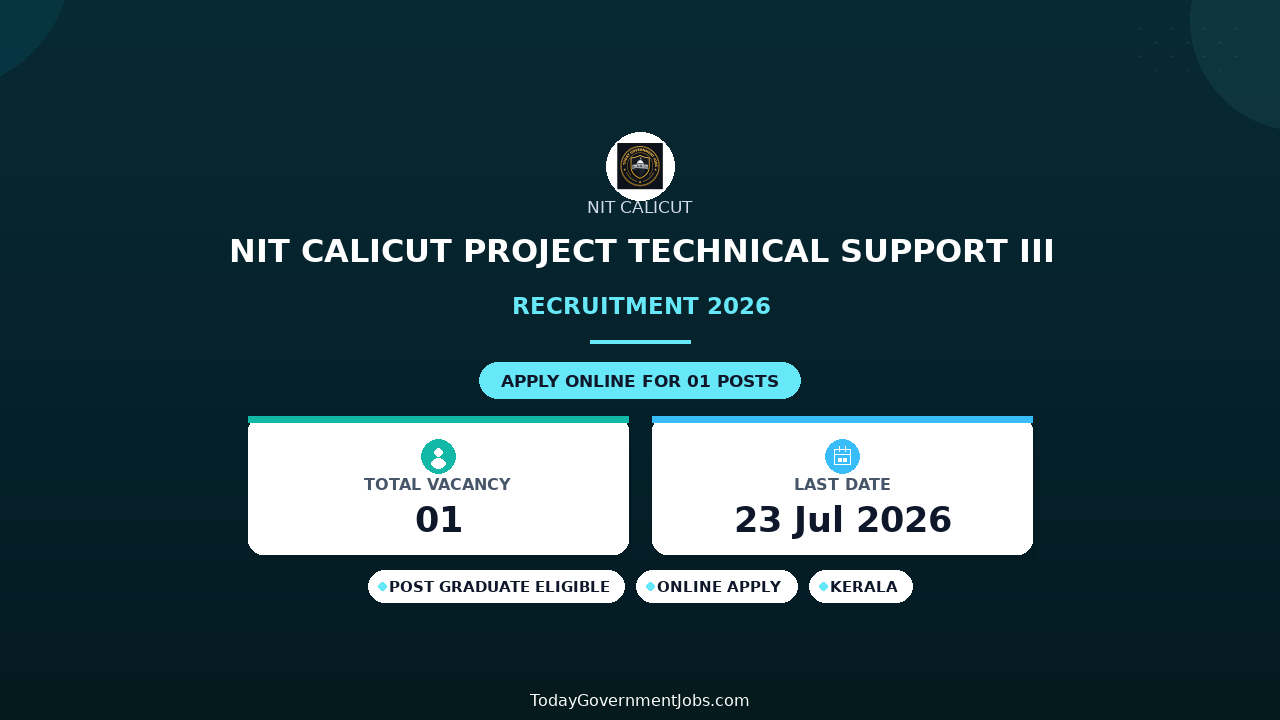 NIT Calicut Project Technical Support III Recruitment 2026 - Apply Online
