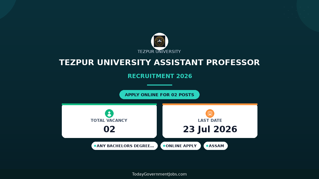 Tezpur University Assistant Professor Recruitment 2026 - Apply Online