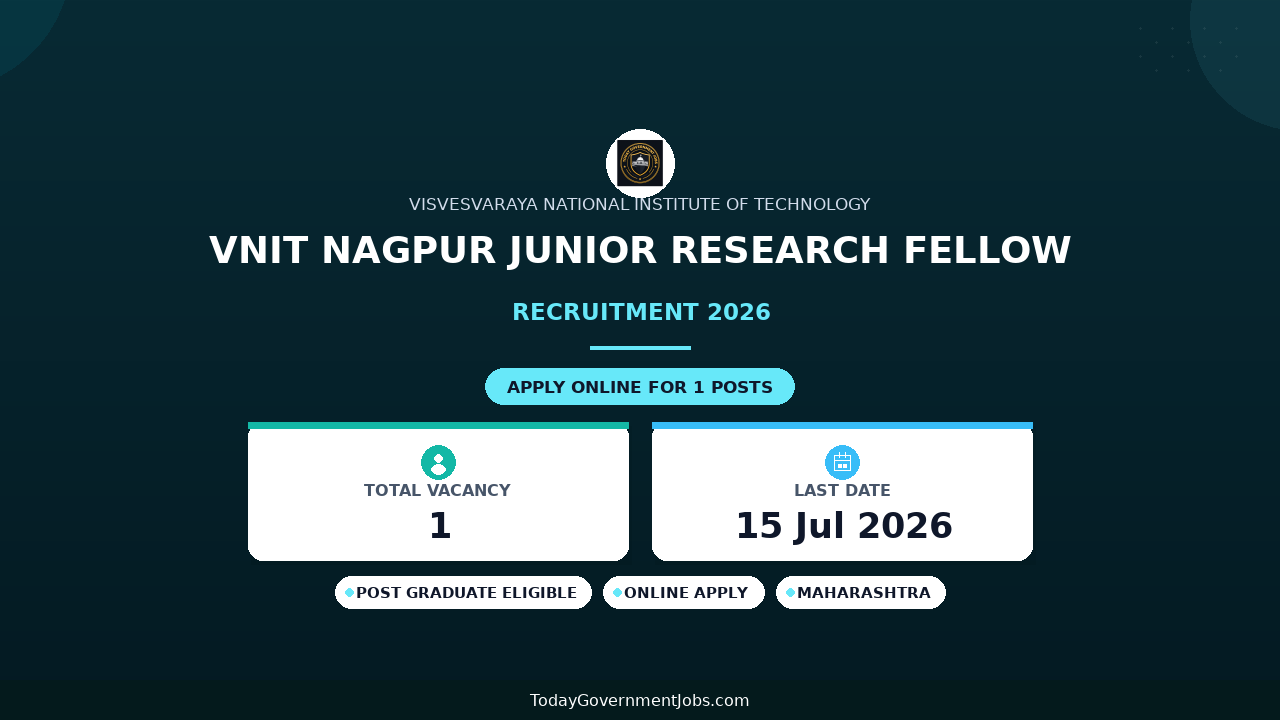 VNIT Nagpur Junior Research Fellow Recruitment 2026 - Apply Online