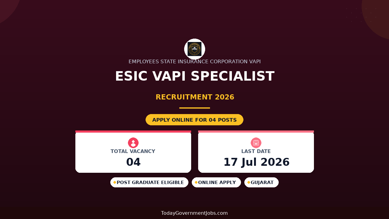 ESIC Vapi Specialist Recruitment 2026 - Walkin