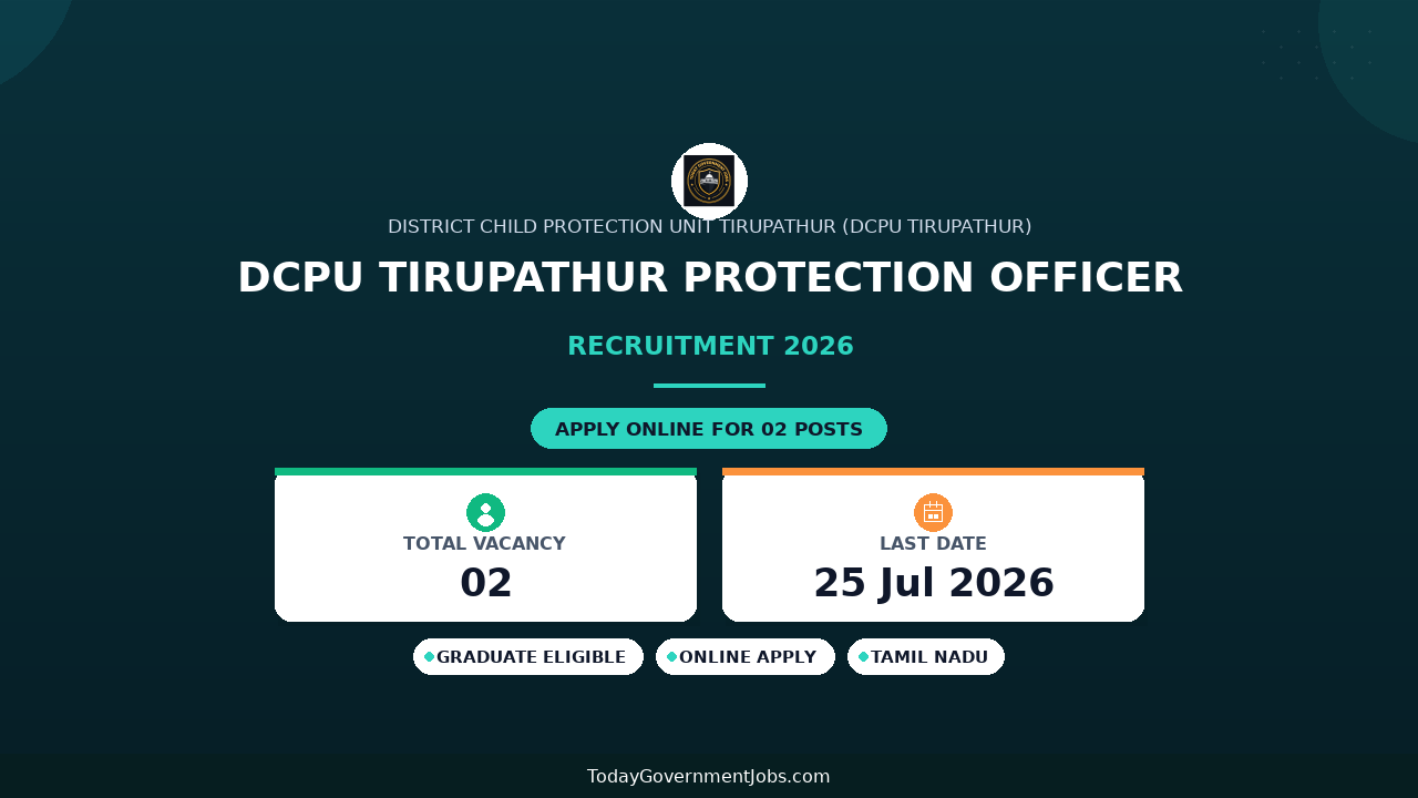 DCPU Tirupathur Protection Officer Recruitment 2026 - Apply Offline