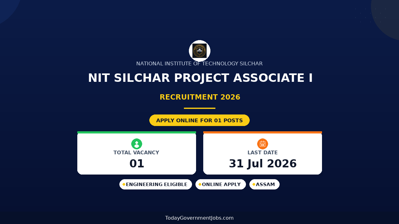 NIT Silchar Project Associate I Recruitment 2026 - Apply Online