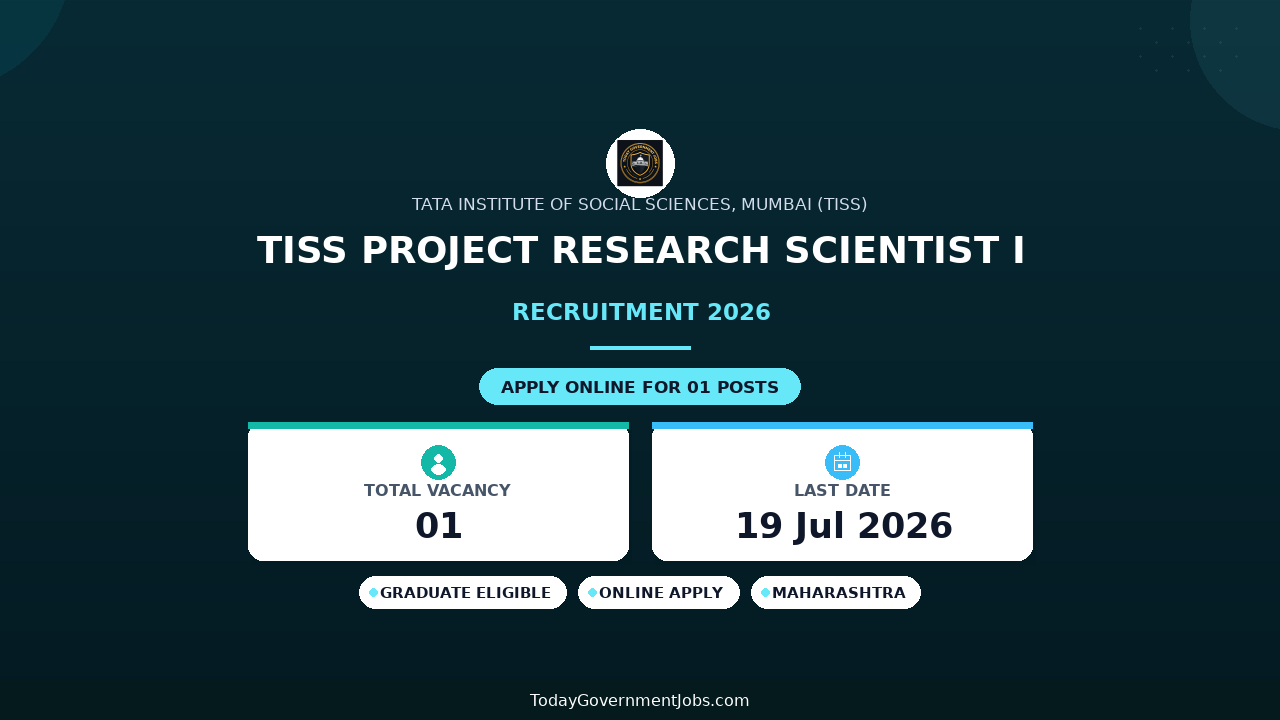 TISS Project Research Scientist I Recruitment 2026 - Apply Online