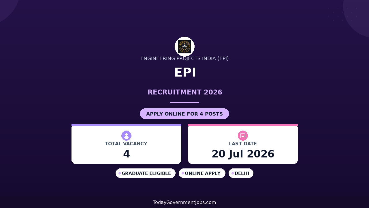 EPI Recruitment 2026 - Apply Online for Senior Manager, Manager Posts