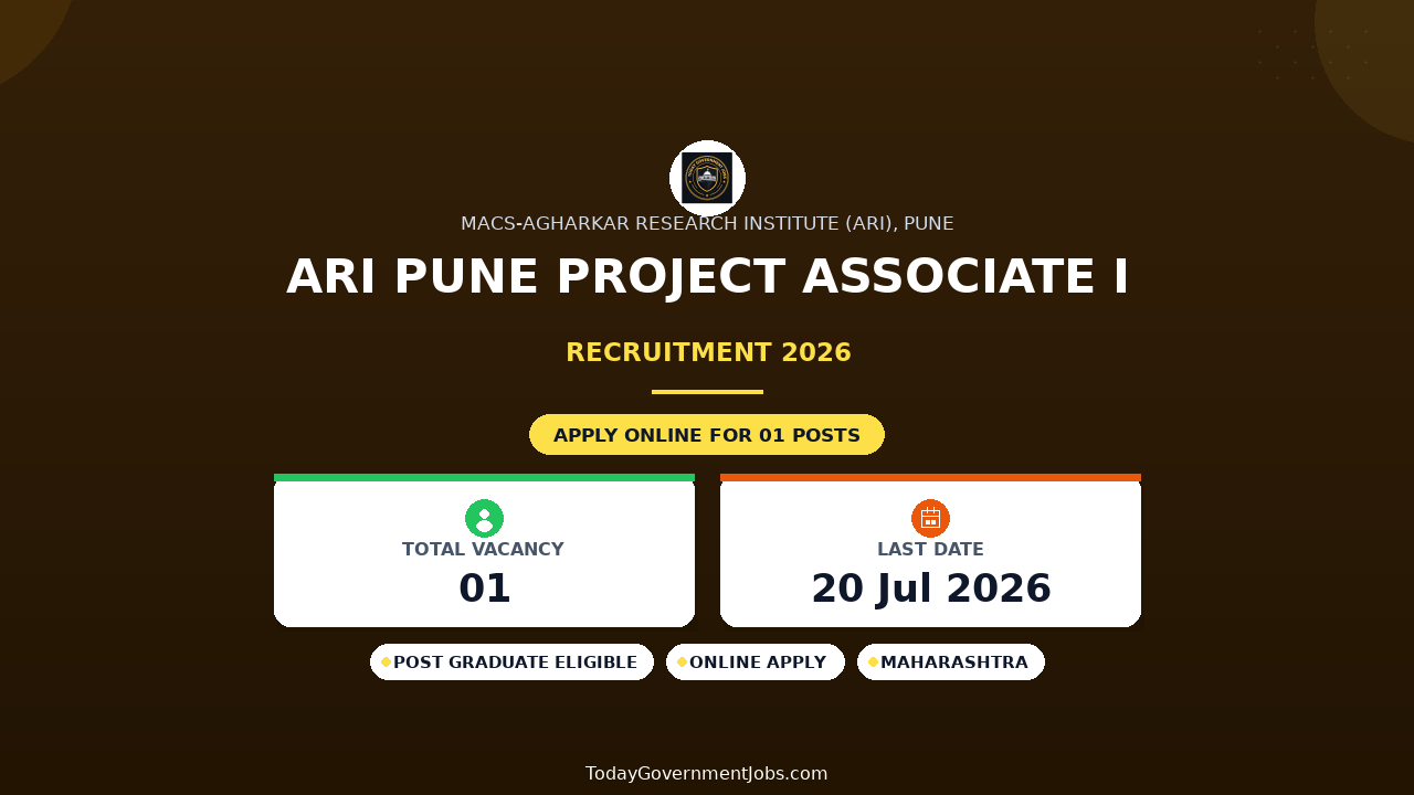 ARI Pune Project Associate I Recruitment 2026 - Apply Online