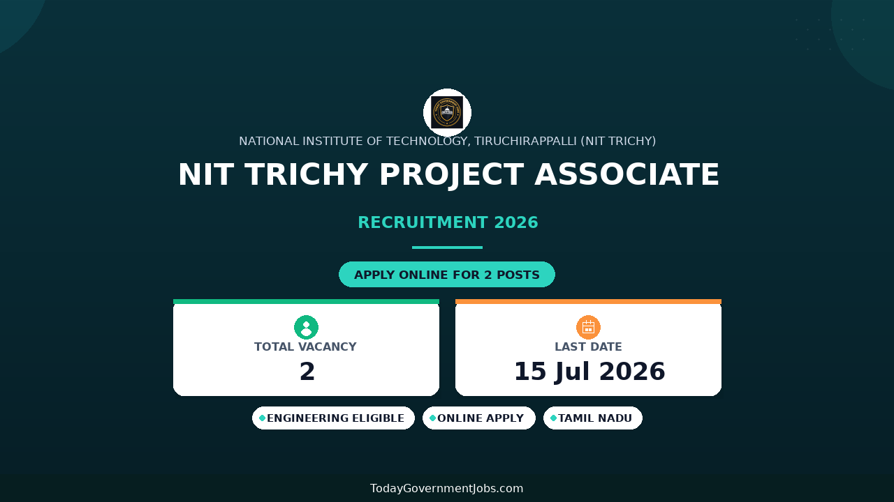 NIT Trichy Project Associate Recruitment 2026 - Apply Online