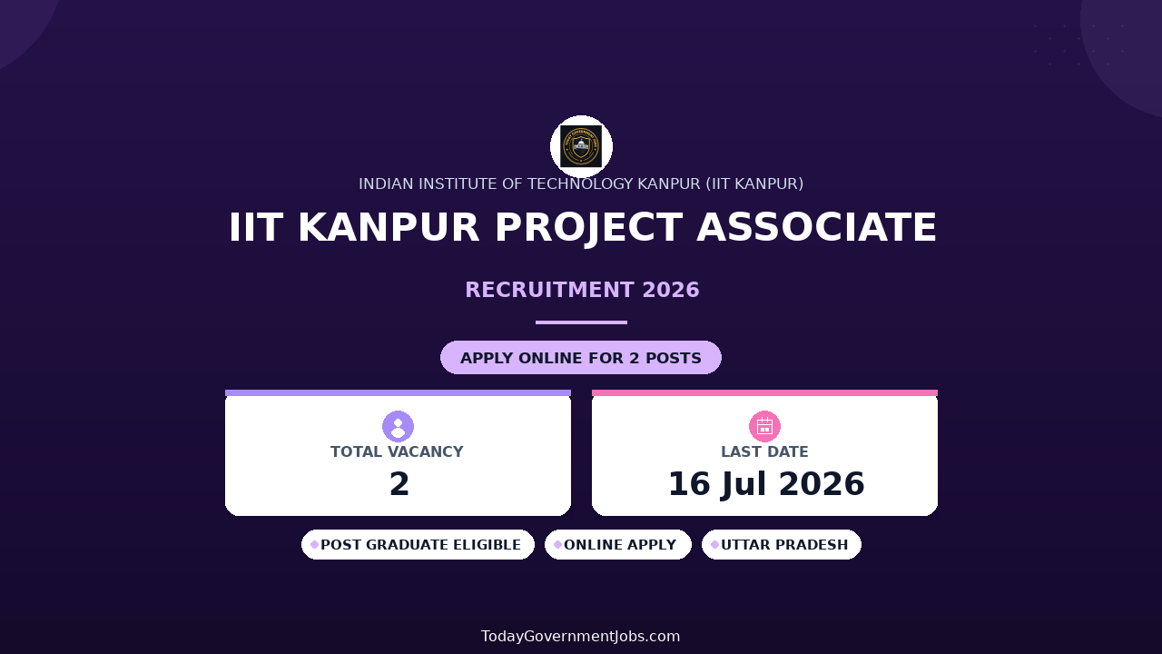 IIT Kanpur Project Associate Recruitment 2026 - Apply Online