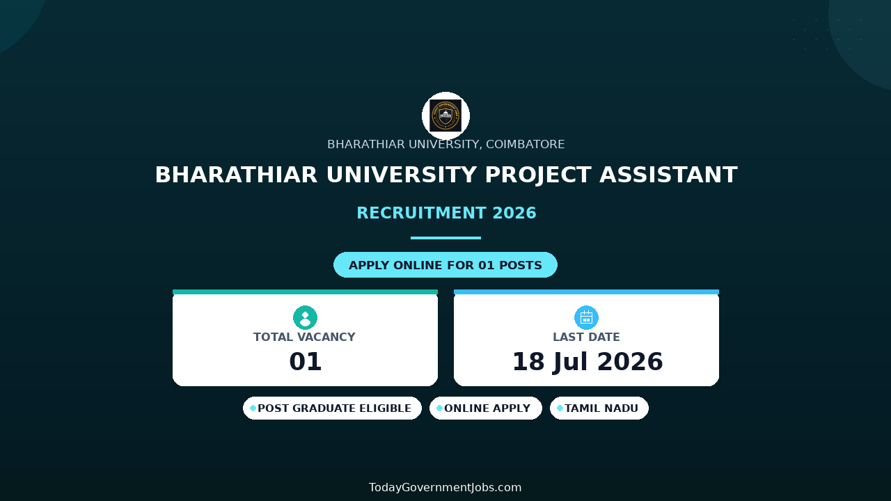 Bharathiar University Project Assistant Recruitment 2026 - Apply Online