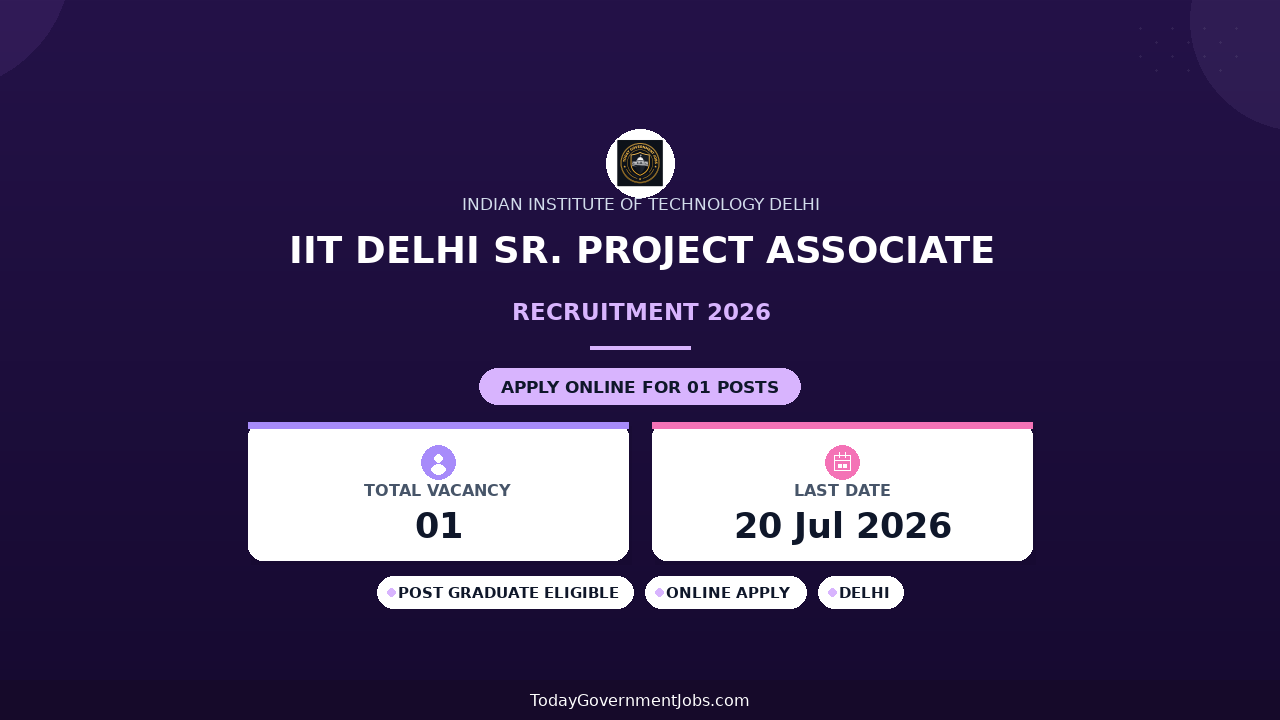 IIT Delhi Sr. Project Associate Recruitment 2026 - Apply Online