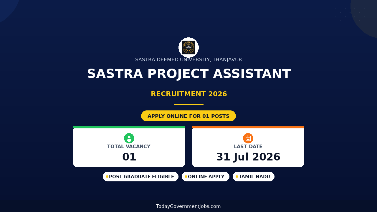 SASTRA Project Assistant Recruitment 2026 - Apply Online