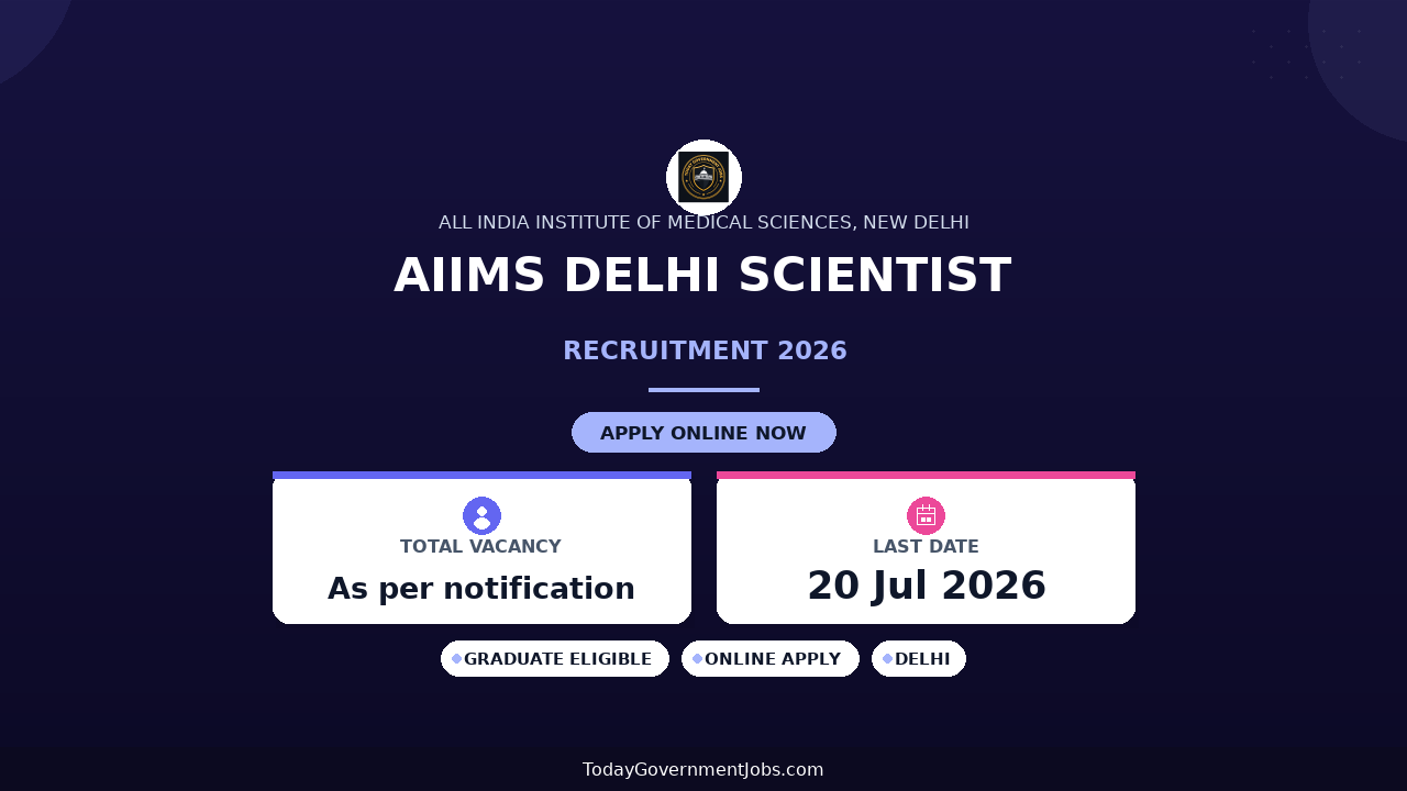 AIIMS Delhi Scientist-B/ Project Research Scientist – I (Non-medical) Recruitment 2026 - Apply Online
