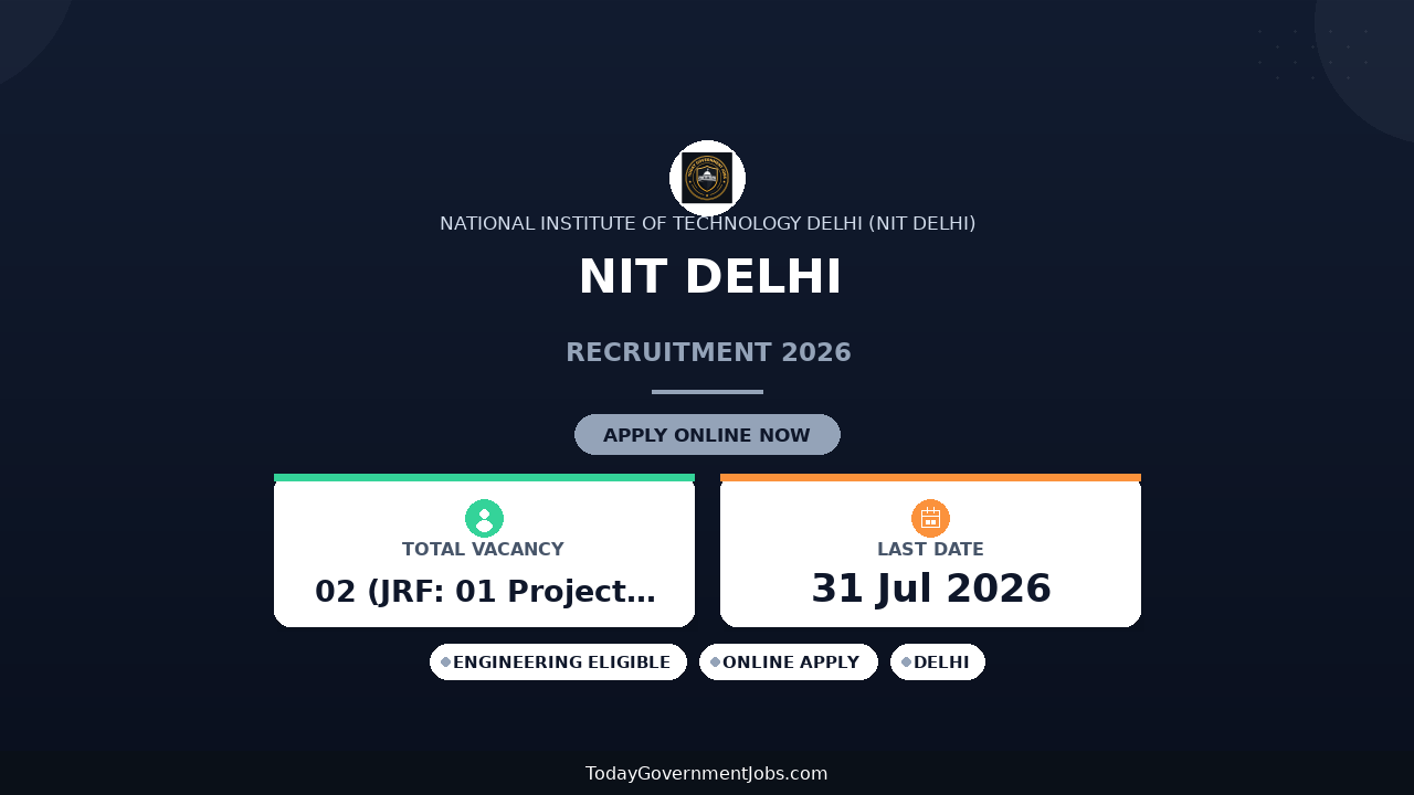 NIT Delhi Recruitment 2026 - Apply Online for Junior Research Fellow and Project Associate I Posts