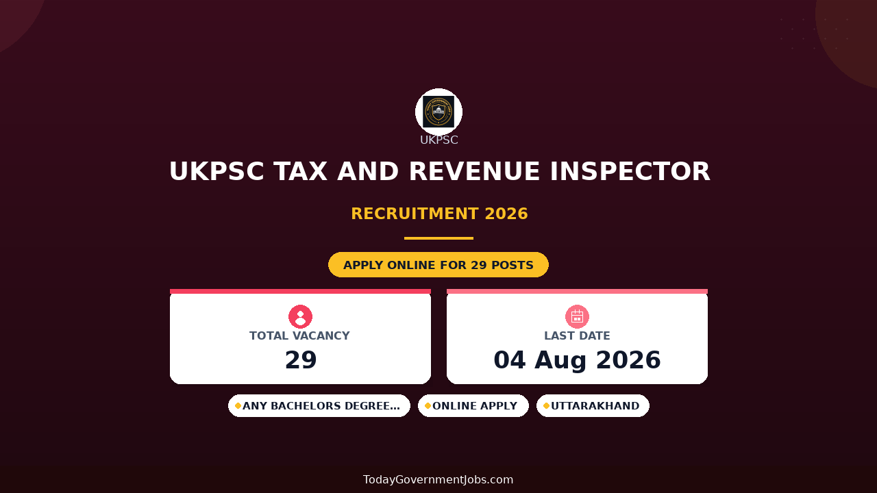 UKPSC Tax and Revenue Inspector Recruitment 2026 – 29 Vacancies, Apply Online from 15 July
