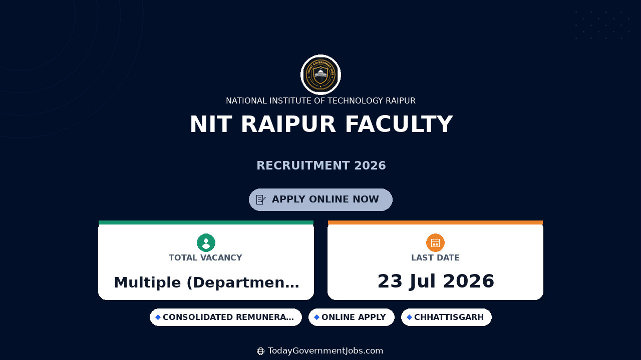 NIT Raipur Faculty Recruitment 2026 - Apply Online