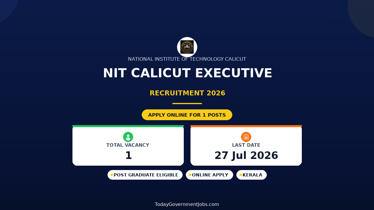 NIT Calicut Executive Recruitment 2026 - Apply Online