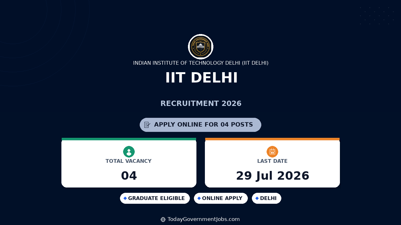 IIT Delhi Recruitment 2026 - Apply Online for Project Posts