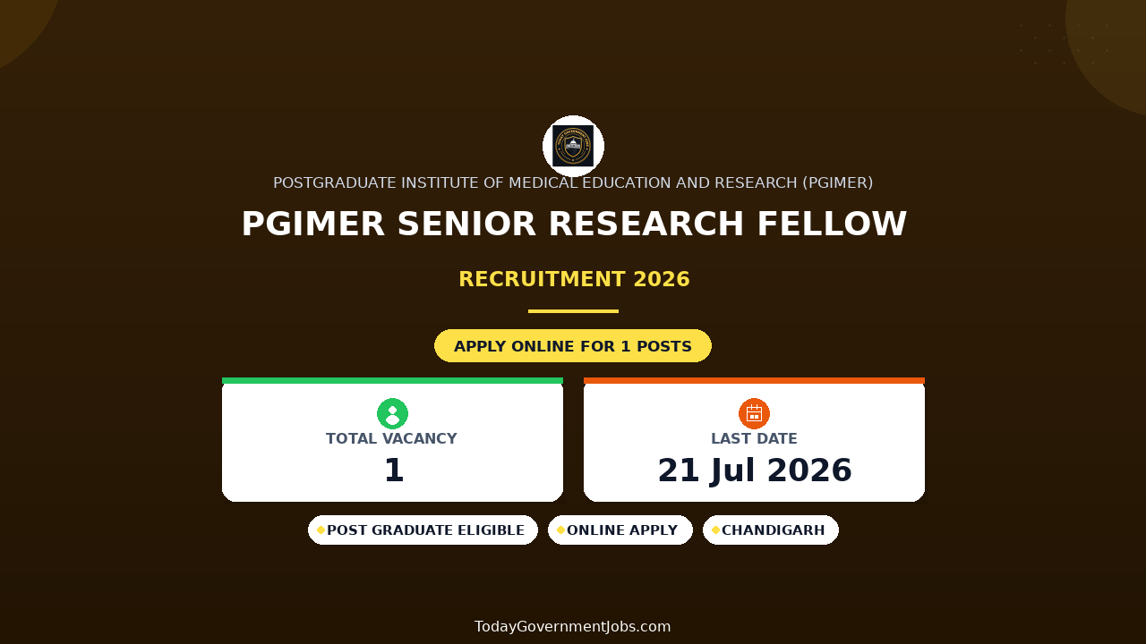 PGIMER Senior Research Fellow Recruitment 2026 - Apply Online