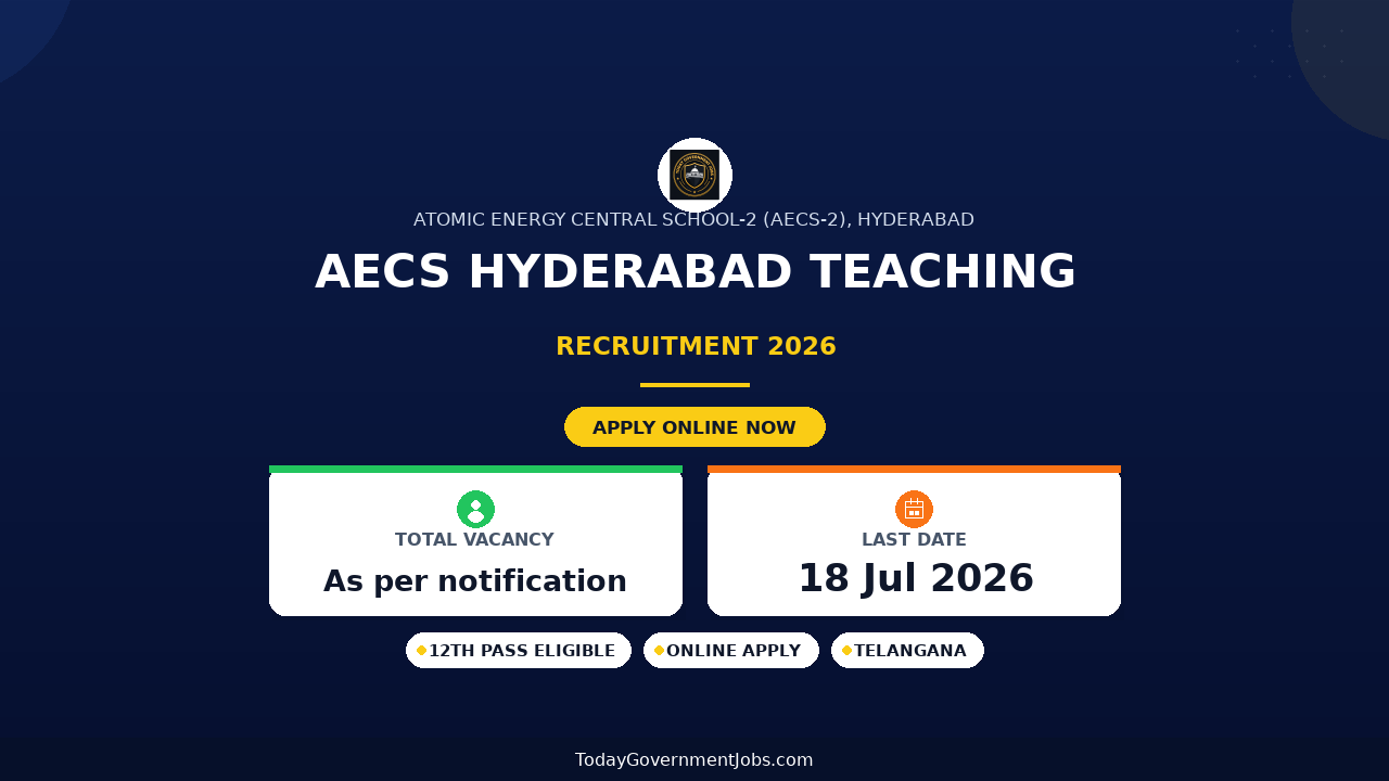 AECS Hyderabad Teaching Recruitment 2026 - Apply Offline for TGT, Balvatika Teacher and More Posts