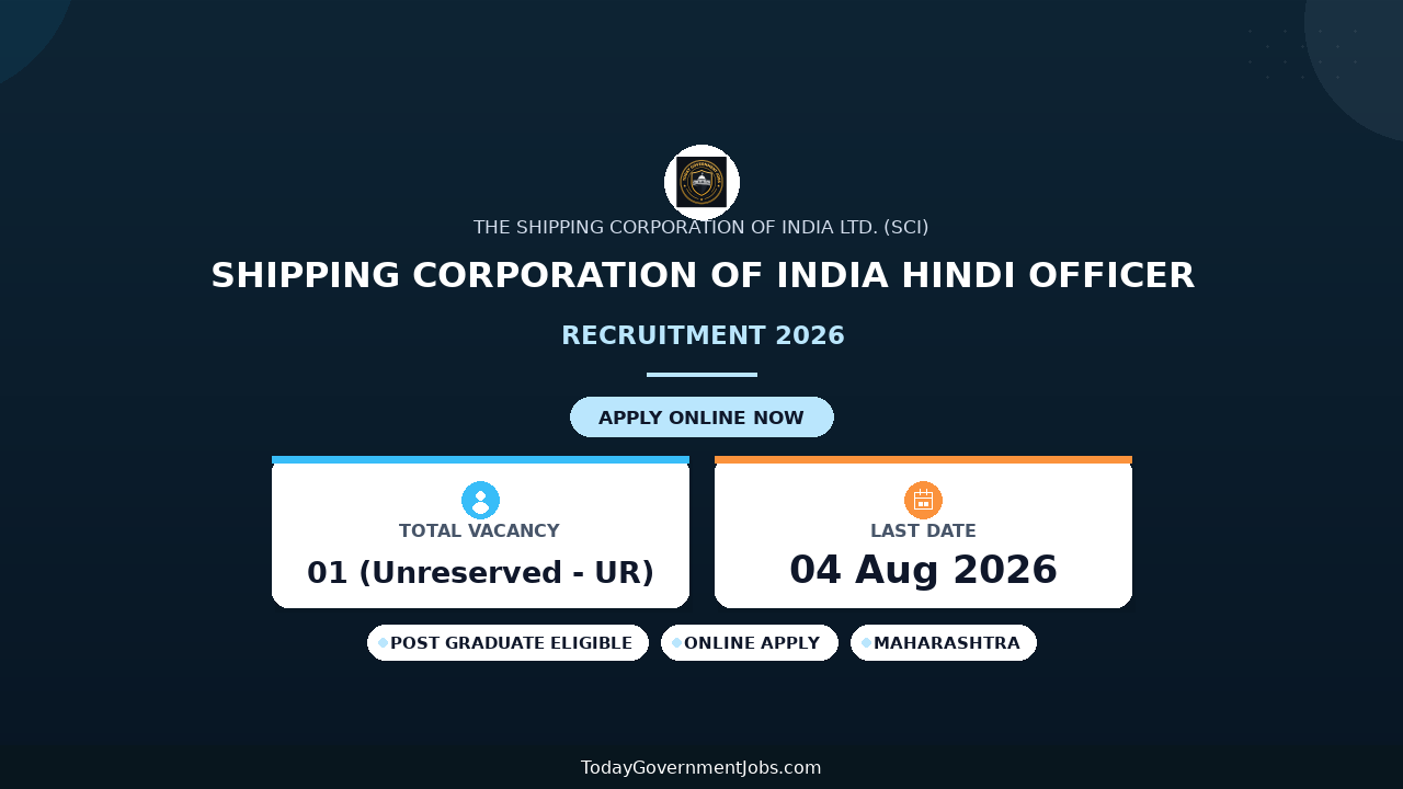 Shipping Corporation of India Hindi Officer Recruitment 2026 - Apply Online