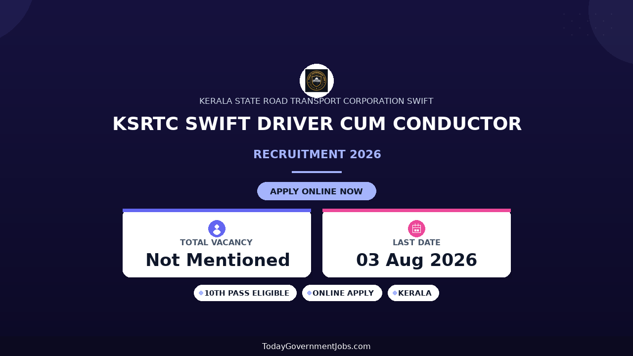 KSRTC SWIFT Driver cum Conductor Recruitment 2026 - Apply Online