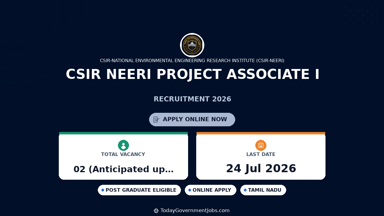 CSIR NEERI Project Associate I Recruitment 2026 Walk in
