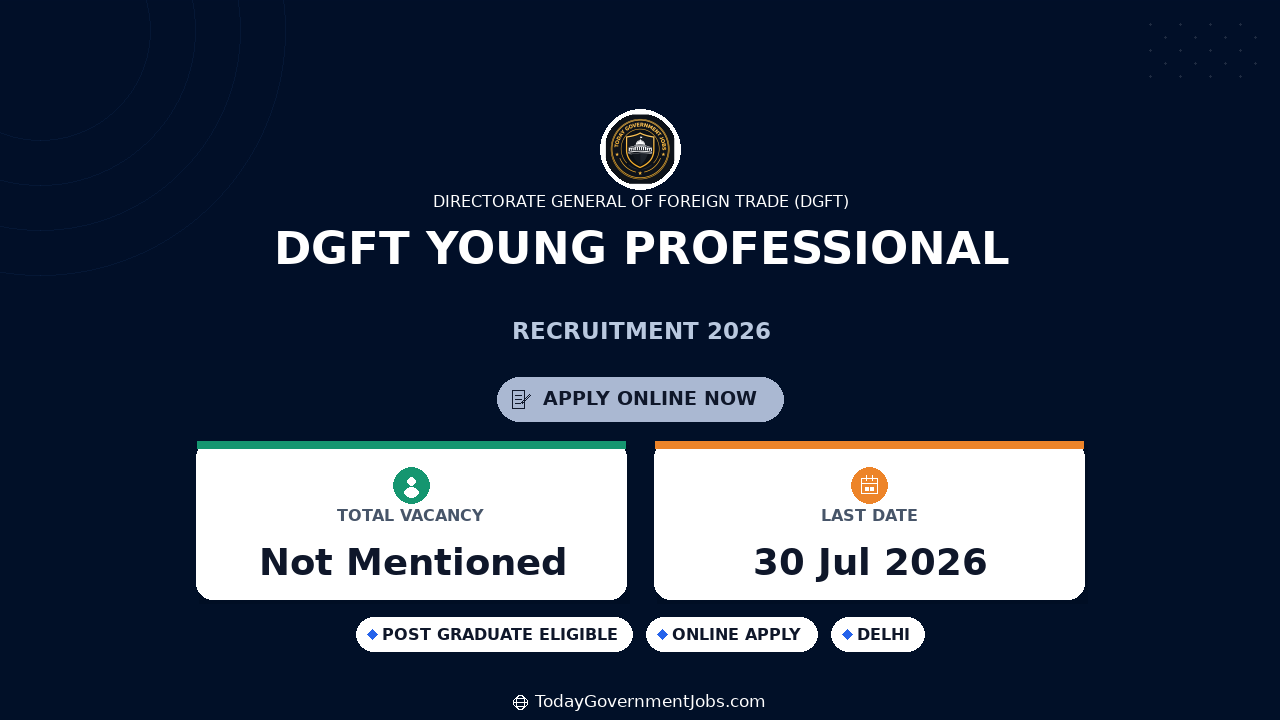 DGFT Young Professional Recruitment 2026 - Apply Online