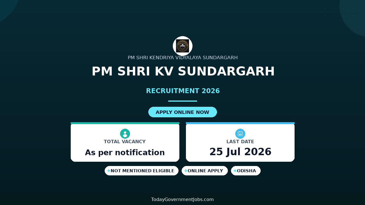 PM SHRI KV Sundargarh Recruitment 2026 - Apply Online for TGT, Vocational Trainer and More Posts