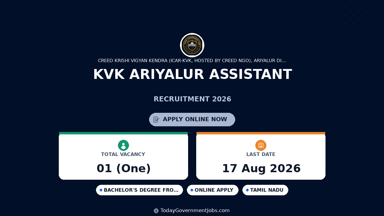 KVK Ariyalur Assistant Recruitment 2026 - Apply Offline