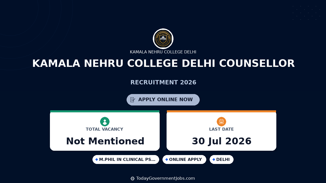 Kamala Nehru College Delhi Counsellor Recruitment 2026 - Walkin