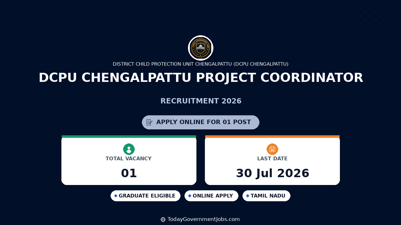 DCPU Chengalpattu Project Coordinator Recruitment 2026 - Apply Offline
