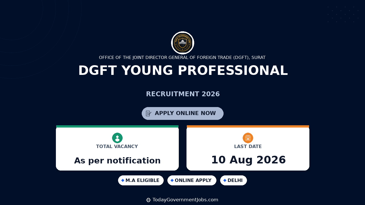 DGFT Young Professional Recruitment 2026 - Apply Online