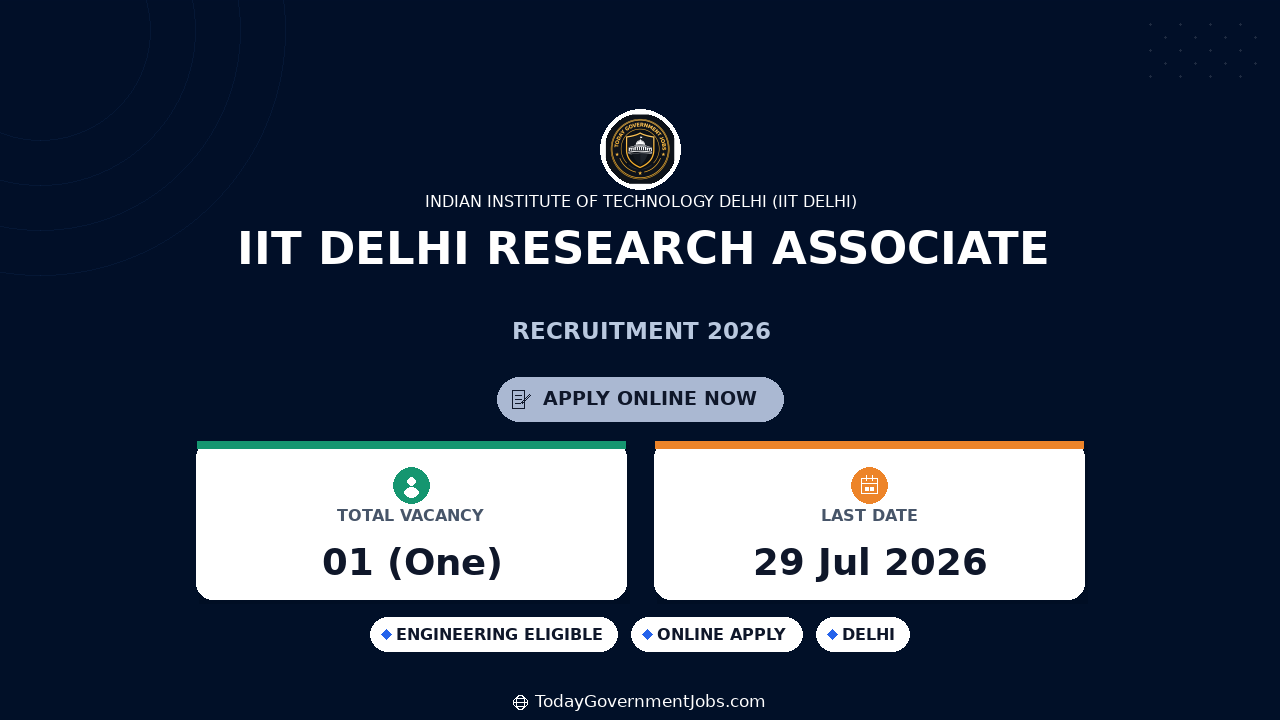 IIT Delhi Research Associate-1 Recruitment 2026 Apply Online