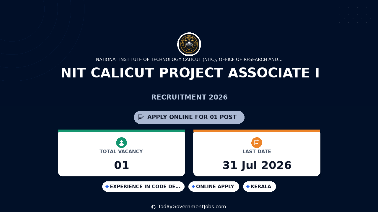 NIT Calicut Project Associate I Recruitment 2026