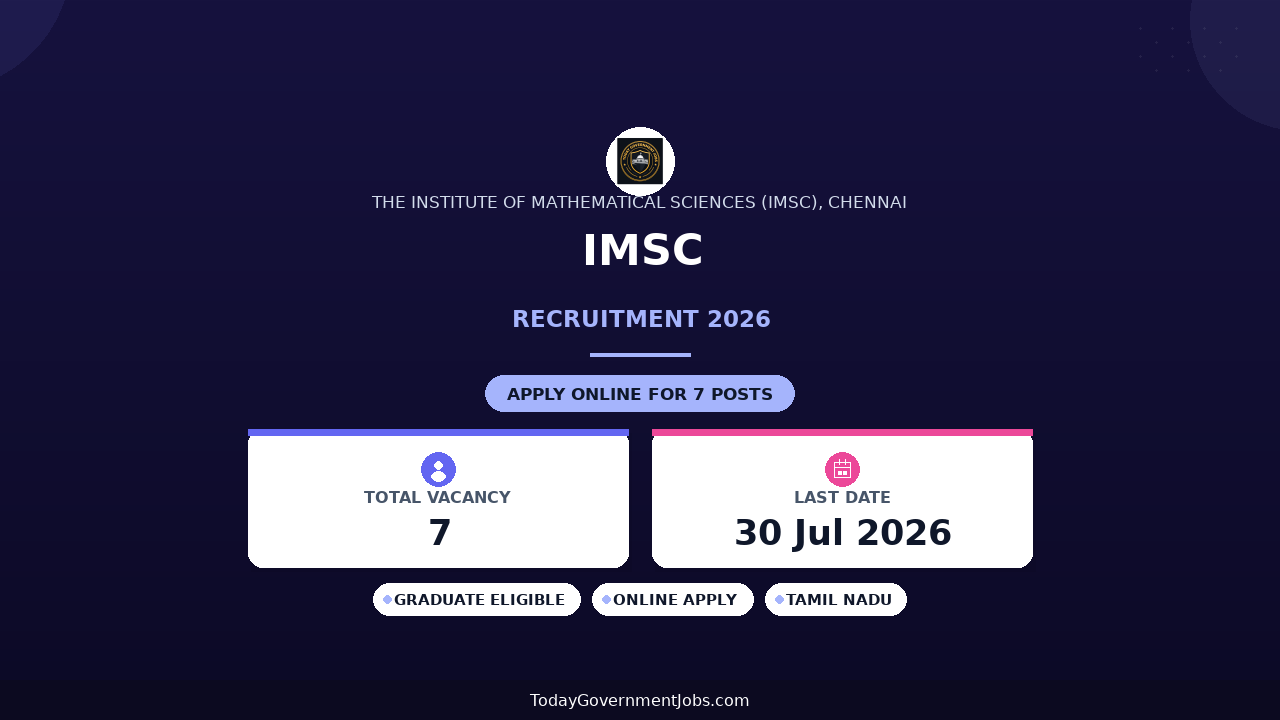 IMSc Recruitment 2026 - Apply Online for Technical Assistant, Library Trainee and More Posts